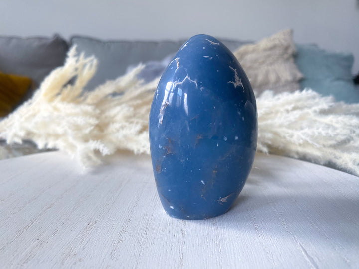 NATURAL Engraved "A" Angelite Freeform - Get Exact Piece - Spiritual Awareness - Communication - Lucid Dreaming Stone - Deep Blue Angelite