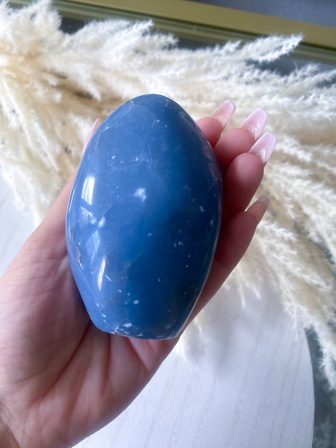 NATURAL Engraved "A" Angelite Freeform - Get Exact Piece - Spiritual Awareness - Communication - Lucid Dreaming Stone - Deep Blue Angelite