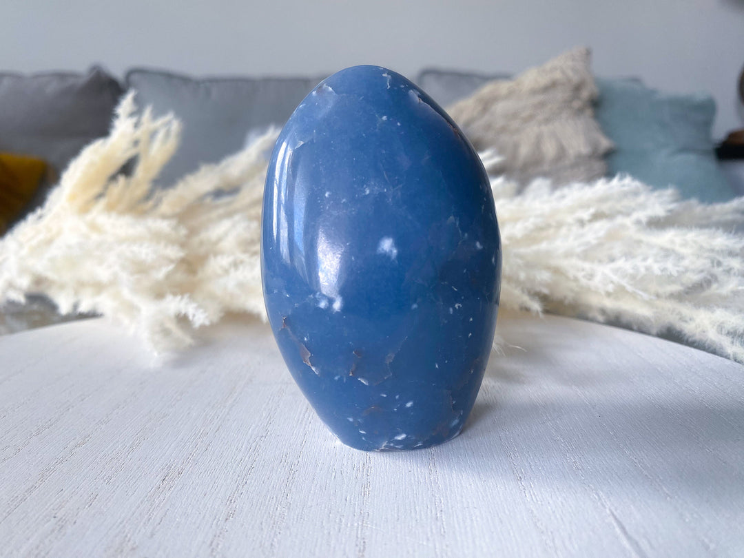 NATURAL Engraved "A" Angelite Freeform - Get Exact Piece - Spiritual Awareness - Communication - Lucid Dreaming Stone - Deep Blue Angelite