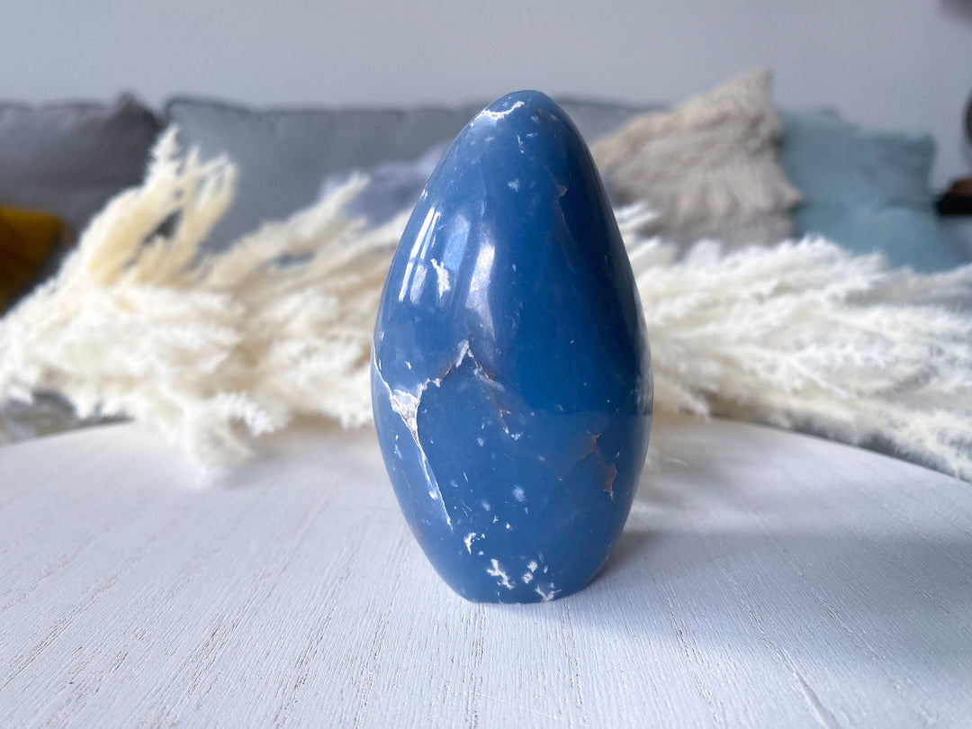 NATURAL Engraved "A" Angelite Freeform - Get Exact Piece - Spiritual Awareness - Communication - Lucid Dreaming Stone - Deep Blue Angelite