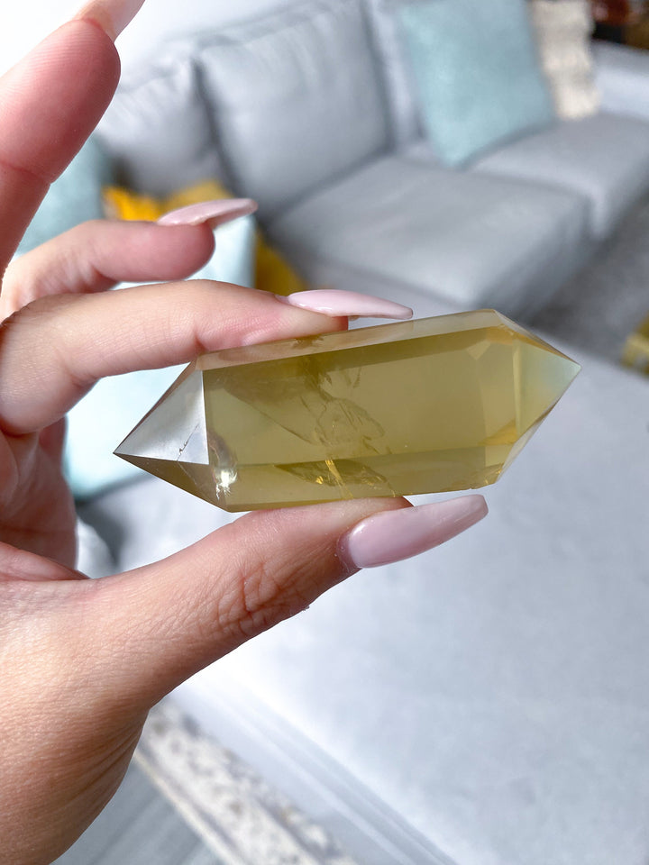 Lemon Topaz Double Terminated Wand  3 inches - Yellow Topaz Point - Healing Energy - Protection - Yellow Topaz Crystal