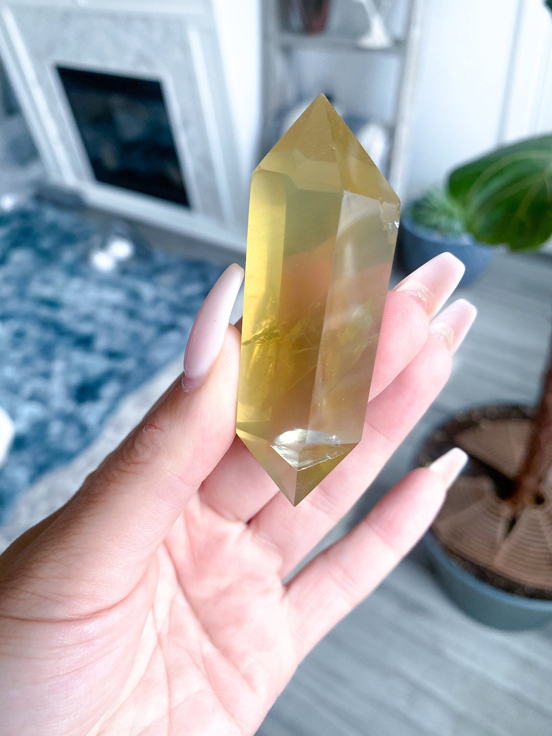 Lemon Topaz Double Terminated Wand  3 inches - Yellow Topaz Point - Healing Energy - Protection - Yellow Topaz Crystal