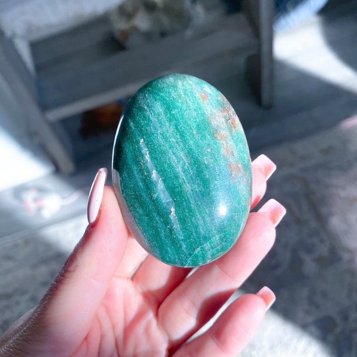 Gorgeous Green Aventurine & Hematite Palm Stone - Get Exact Palm - Health - Achievement - Success - Money - Remove Pain - Heart - Prosperity