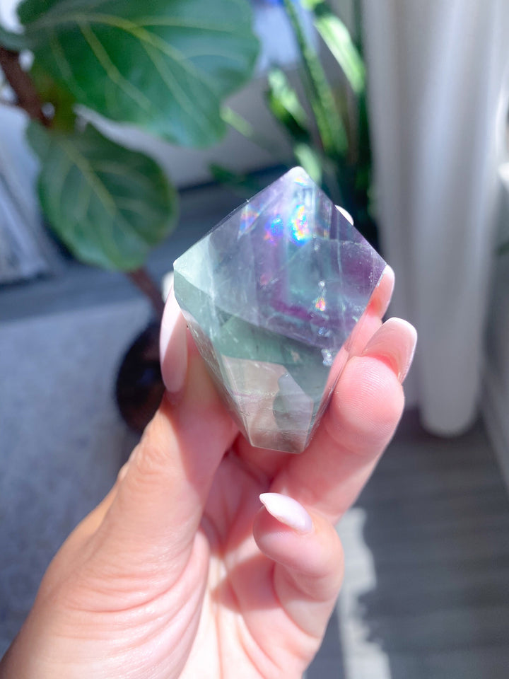 RAINBOW Galore Polished Fluorite Point - Green, Purple - Get this EXACT Stone - Protection - Aura Cleanse - Communication - Visions