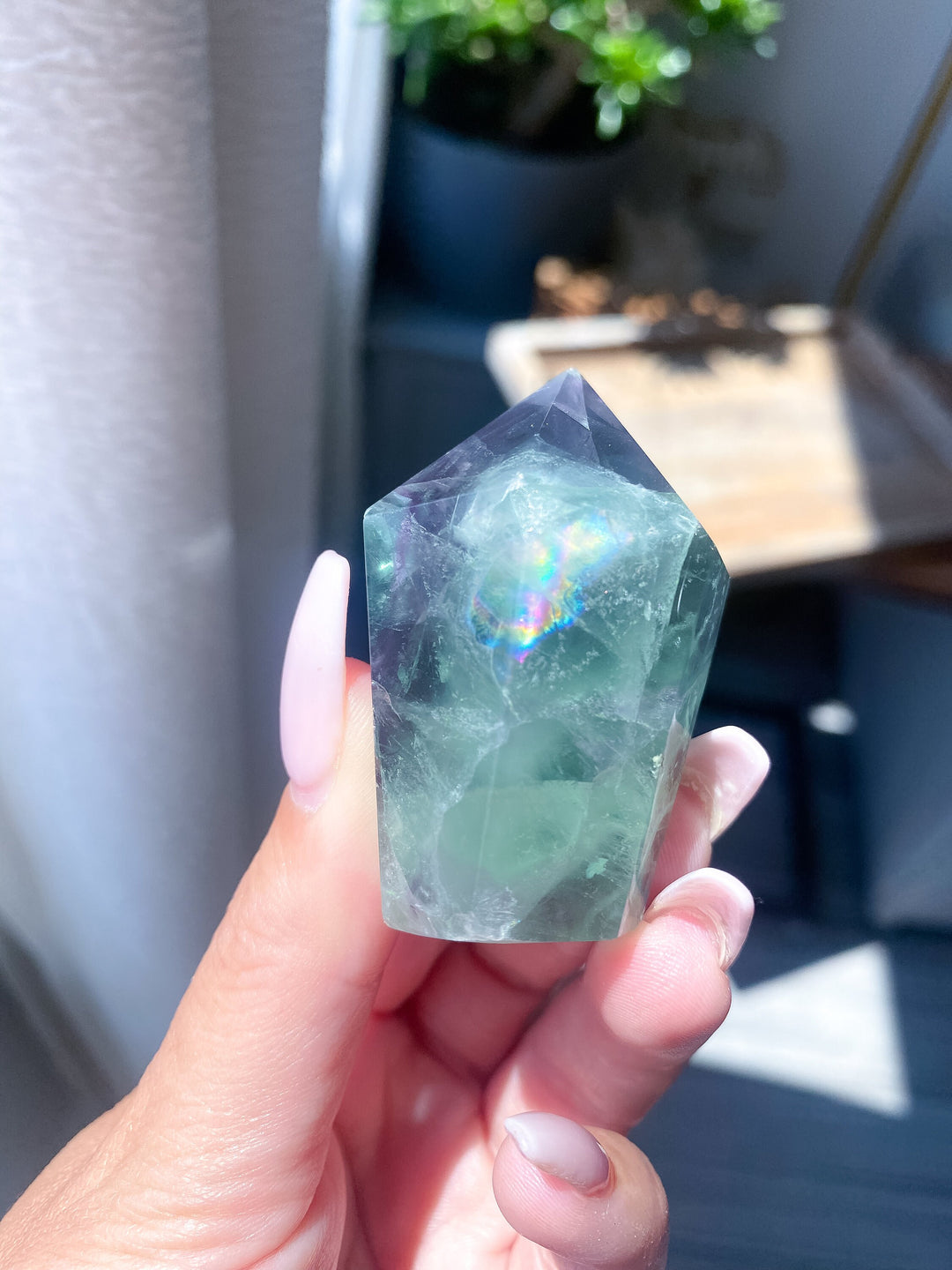 RAINBOW Galore Polished Fluorite Point - Green, Purple - Get this EXACT Stone - Protection - Aura Cleanse - Communication - Visions