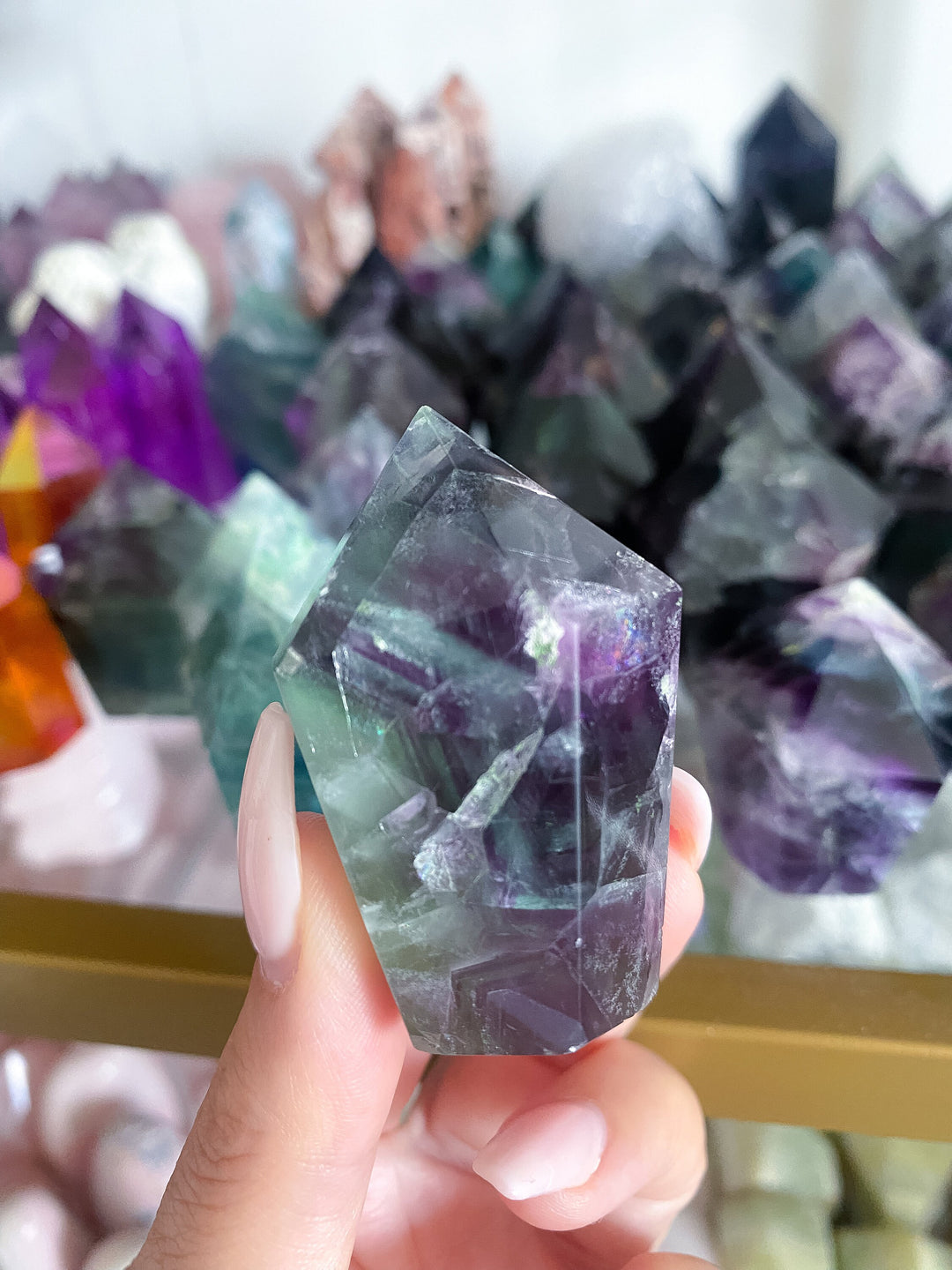 RAINBOW Galore Polished Fluorite Point - Green, Purple - Get this EXACT Stone - Protection - Aura Cleanse - Communication - Visions