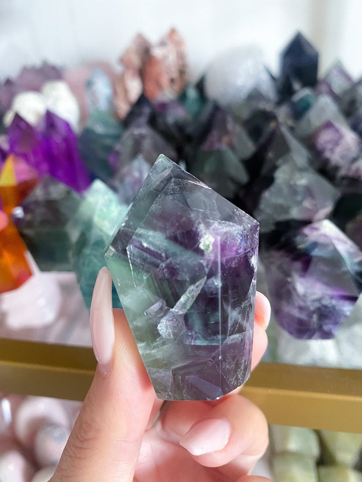 RAINBOW Galore Polished Fluorite Point - Green, Purple - Get this EXACT Stone - Protection - Aura Cleanse - Communication - Visions