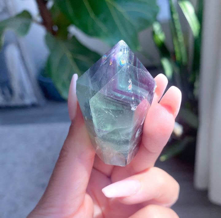 RAINBOW Galore Polished Fluorite Point - Green, Purple - Get this EXACT Stone - Protection - Aura Cleanse - Communication - Visions