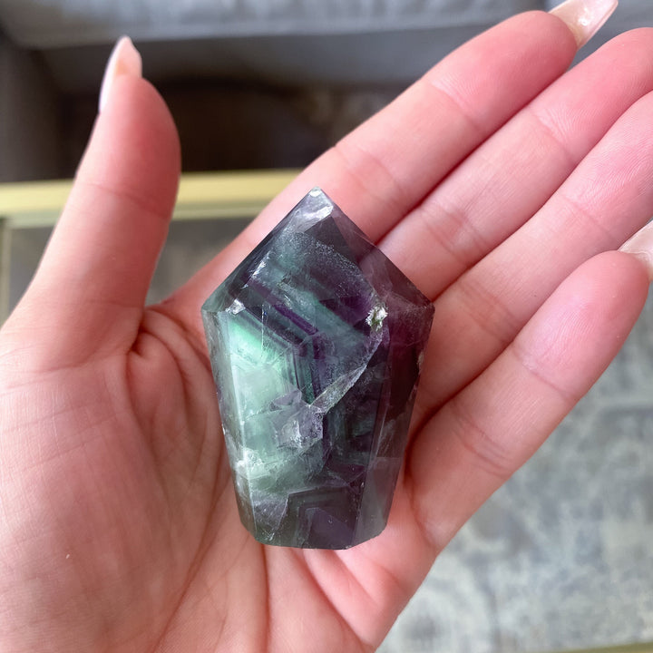 RAINBOW Galore Polished Fluorite Point - Green, Purple - Get this EXACT Stone - Protection - Aura Cleanse - Communication - Visions