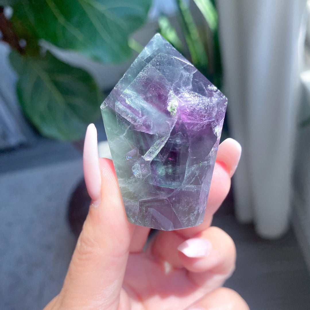 RAINBOW Galore Polished Fluorite Point - Green, Purple - Get this EXACT Stone - Protection - Aura Cleanse - Communication - Visions