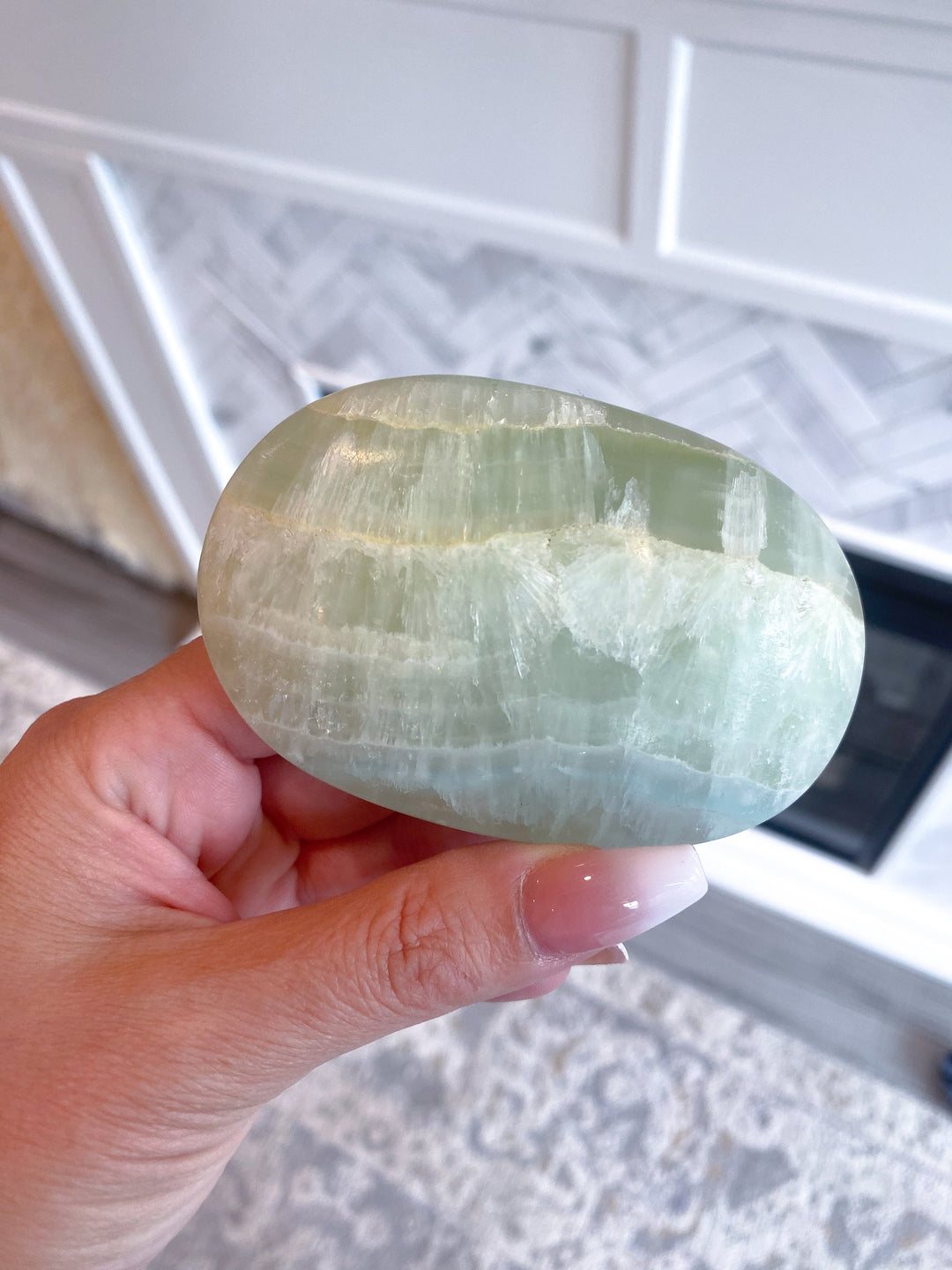 XL Pistachio Green Calcite Palm Stone - Get Exact Stone