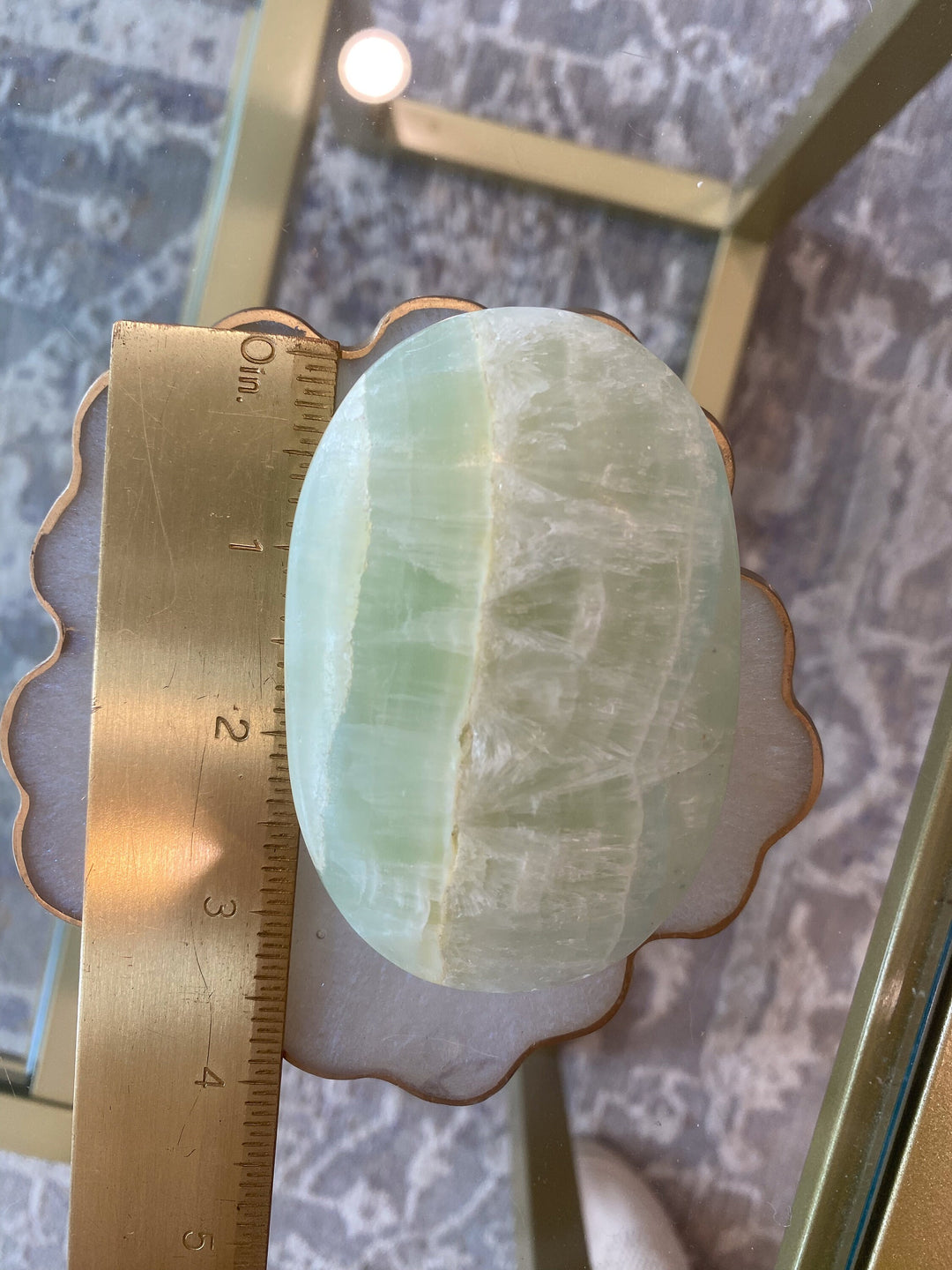 XL Pistachio Green Calcite Palm Stone - Get Exact Stone