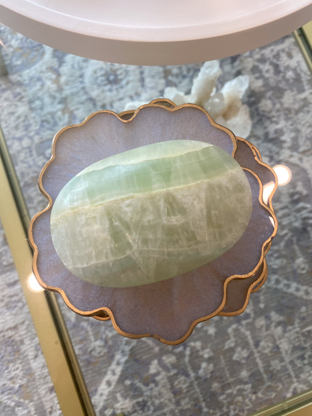 XL Pistachio Green Calcite Palm Stone - Get Exact Stone