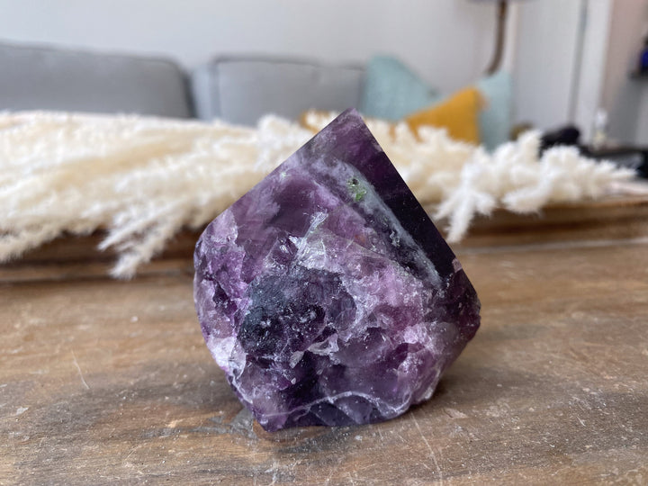 Chunky Purple Fluorite Point - Green Inclusions - Get this EXACT Stone - Protection - Aura Cleanse - Communication - Visions - top polish