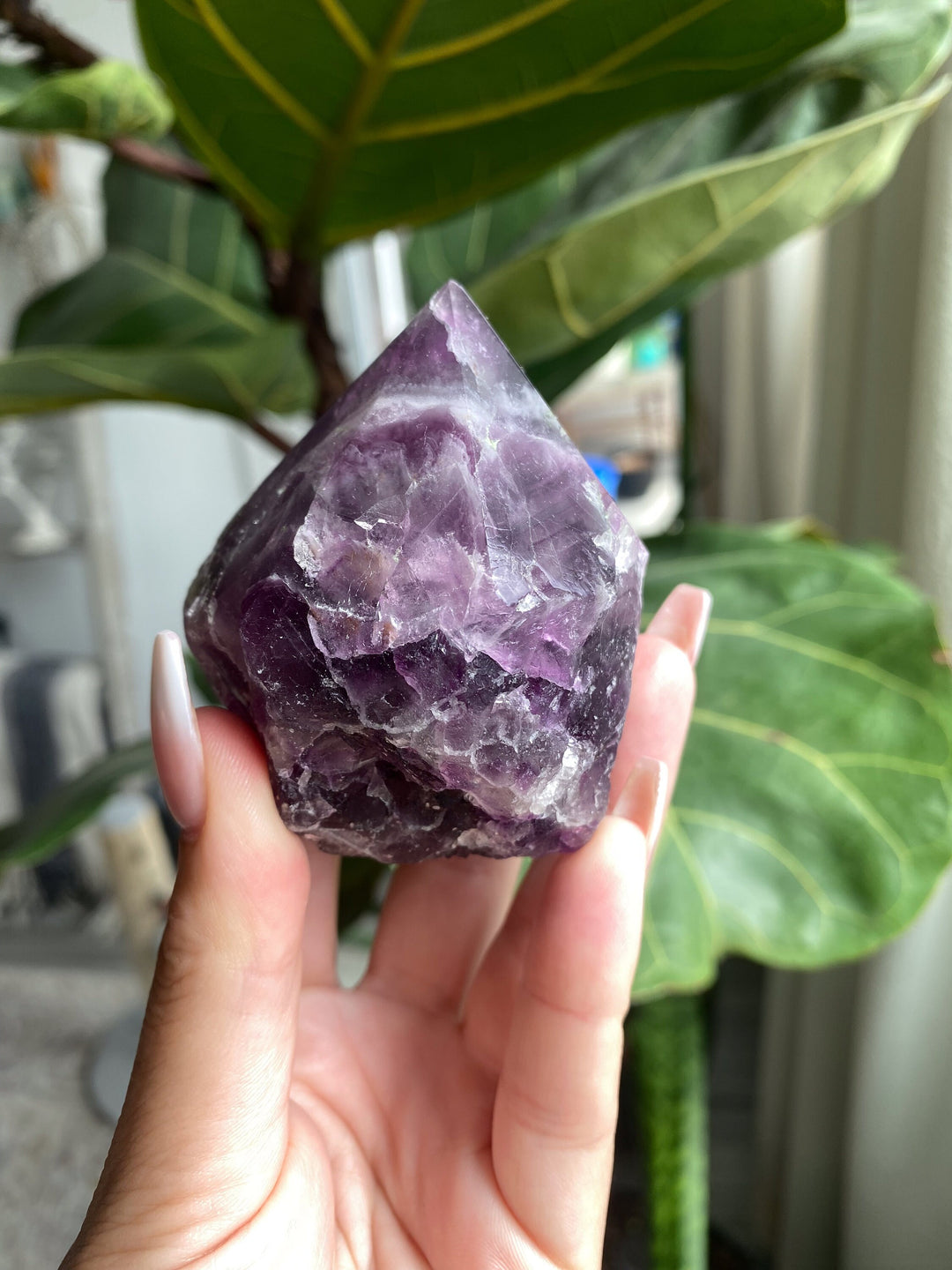 Chunky Purple Fluorite Point - Green Inclusions - Get this EXACT Stone - Protection - Aura Cleanse - Communication - Visions - top polish