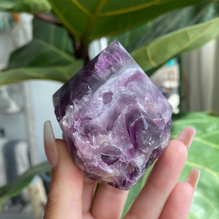 Chunky Purple Fluorite Point - Green Inclusions - Get this EXACT Stone - Protection - Aura Cleanse - Communication - Visions - top polish