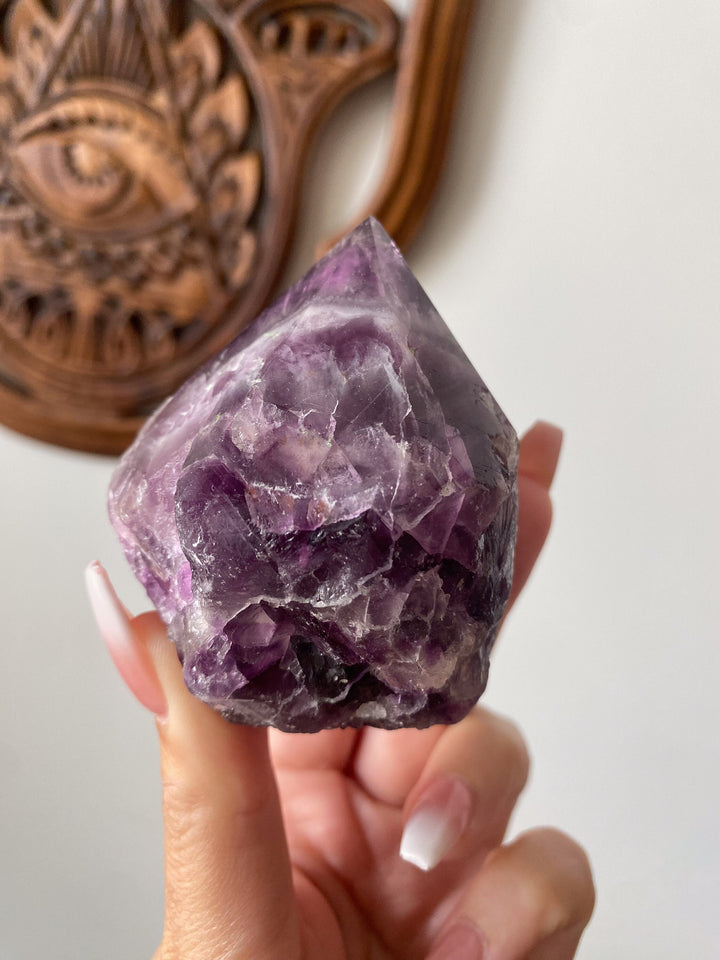 Chunky Purple Fluorite Point - Green Inclusions - Get this EXACT Stone - Protection - Aura Cleanse - Communication - Visions - top polish