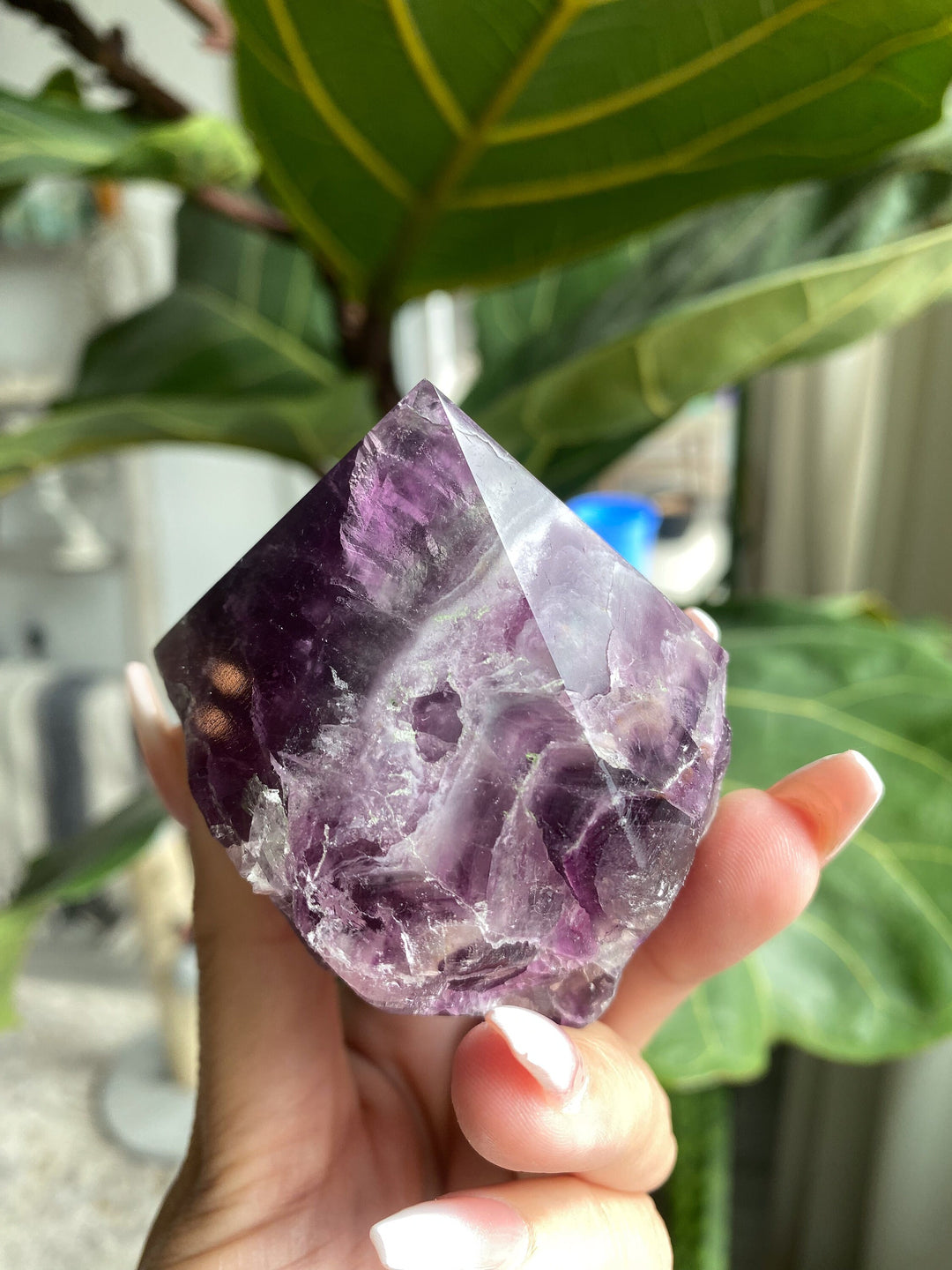 Chunky Purple Fluorite Point - Green Inclusions - Get this EXACT Stone - Protection - Aura Cleanse - Communication - Visions - top polish