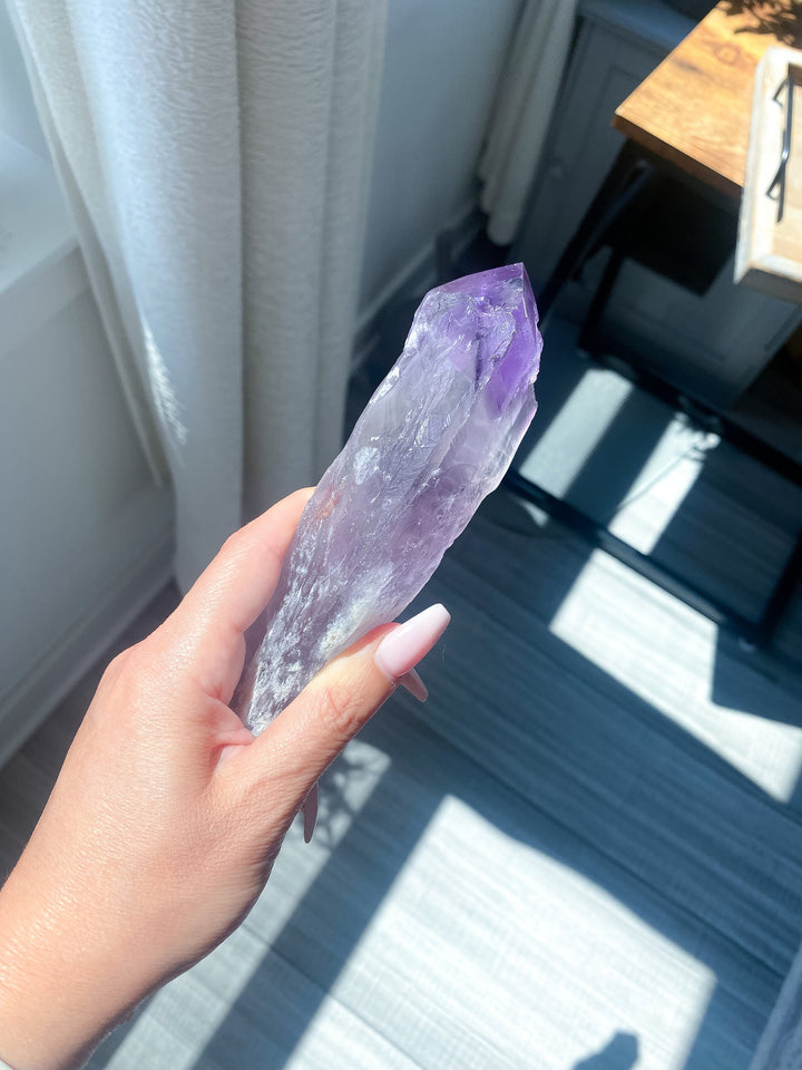 HUGE 8" Amethyst Wand Polished - Energy Cleanse Crystal - Calming - Creativity - Psychic Protection - Amethyst Root - Amethyst Scepter