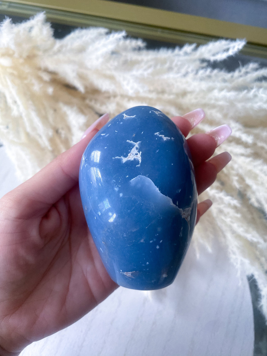 NATURAL Engraved "A" Angelite Freeform - Get Exact Piece - Spiritual Awareness - Communication - Lucid Dreaming Stone - Deep Blue Angelite