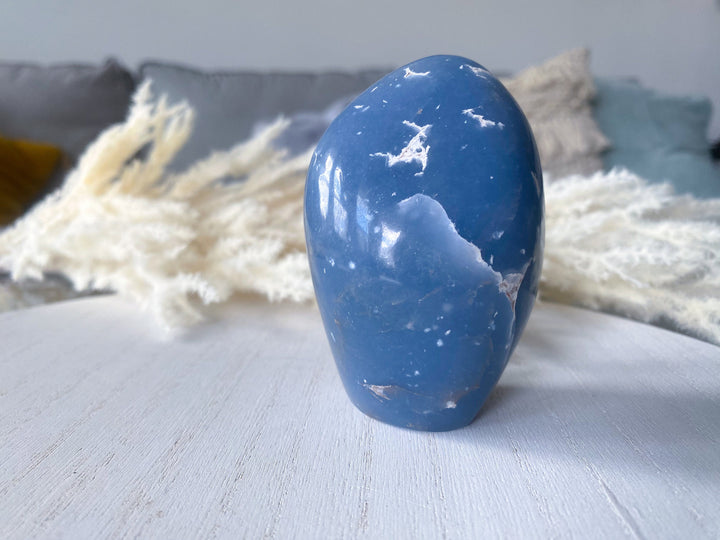 NATURAL Engraved "A" Angelite Freeform - Get Exact Piece - Spiritual Awareness - Communication - Lucid Dreaming Stone - Deep Blue Angelite