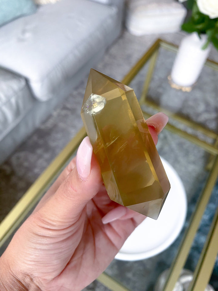 Lemon Topaz Double Terminated Wand  3 inches - Yellow Topaz Point - Healing Energy - Protection - Yellow Topaz Crystal