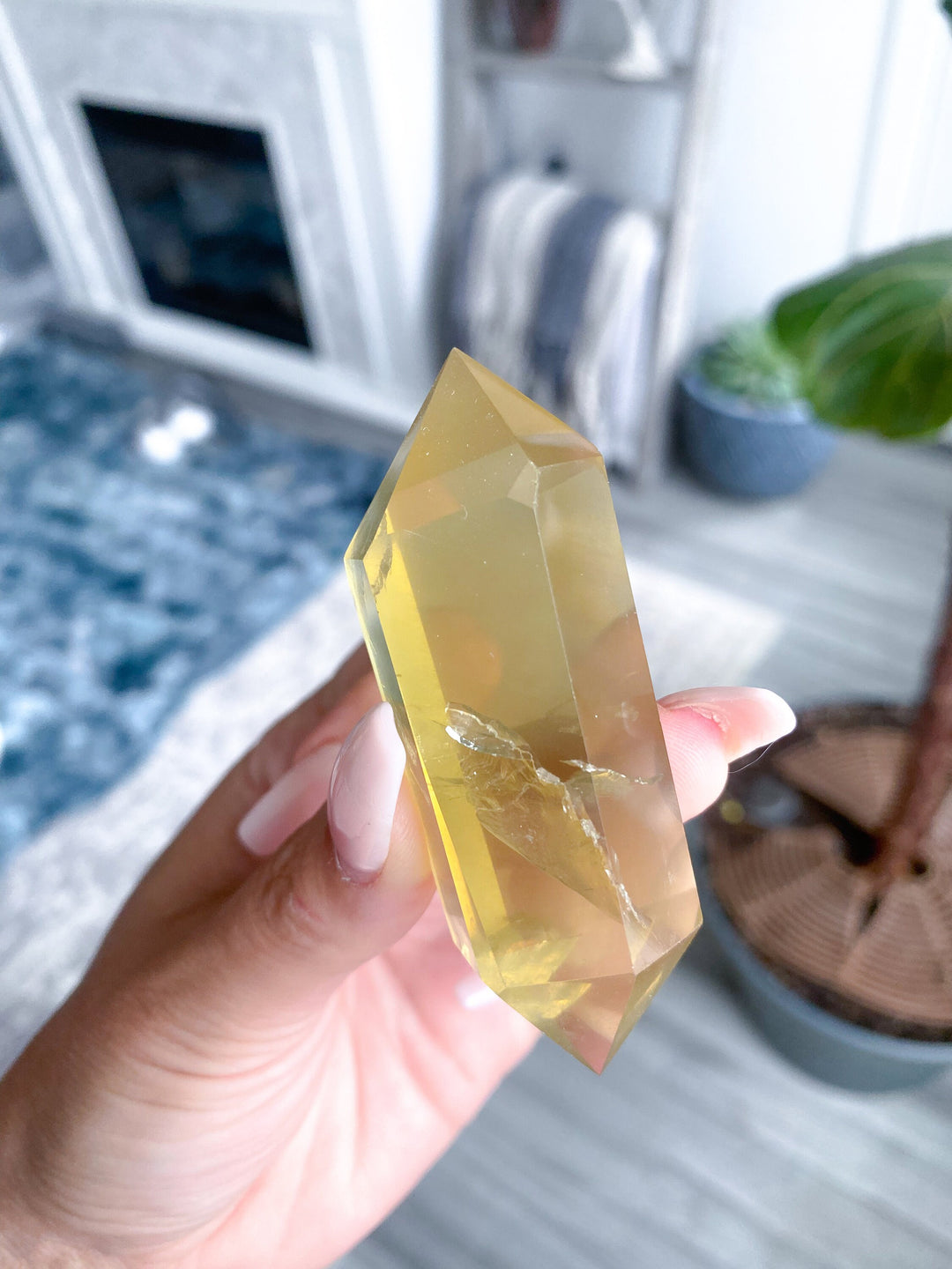 Lemon Topaz Double Terminated Wand  3 inches - Yellow Topaz Point - Healing Energy - Protection - Yellow Topaz Crystal
