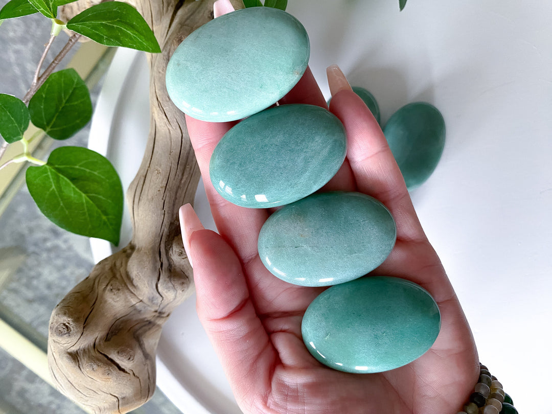 Small Light Green Aventurine Palm Stone