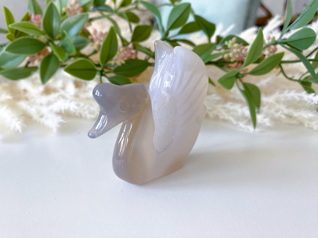 Swan Druzy Grey Agate Freestanding - Increase Energy - Calm Nerves - Crystal Therapy - Self Care Stone