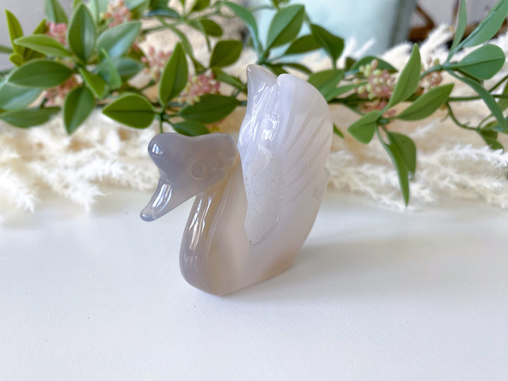 Swan Druzy Grey Agate Freestanding - Increase Energy - Calm Nerves - Crystal Therapy - Self Care Stone