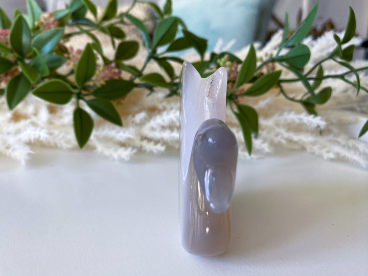 Swan Druzy Grey Agate Freestanding - Increase Energy - Calm Nerves - Crystal Therapy - Self Care Stone