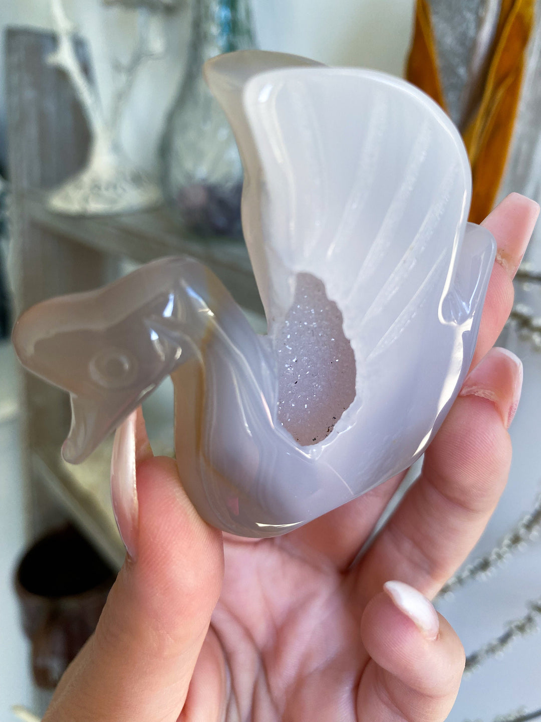 Swan Druzy Grey Agate Freestanding - Increase Energy - Calm Nerves - Crystal Therapy - Self Care Stone