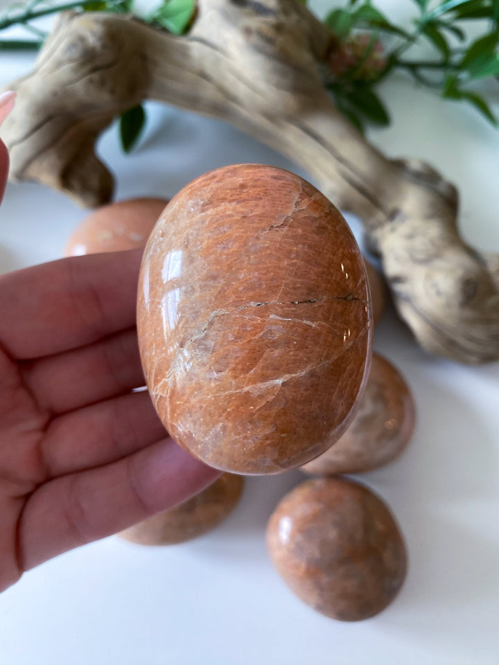 Peach Moonstone Palm Stone