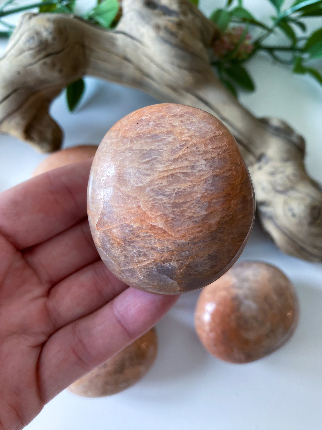 Peach Moonstone Palm Stone