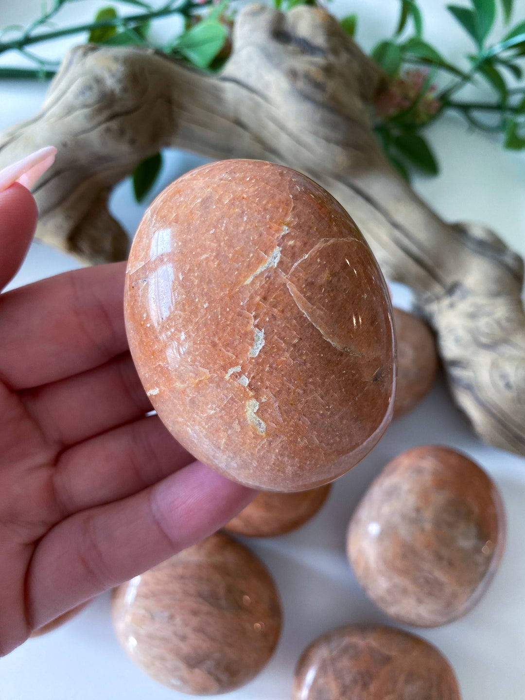 Peach Moonstone Palm Stone