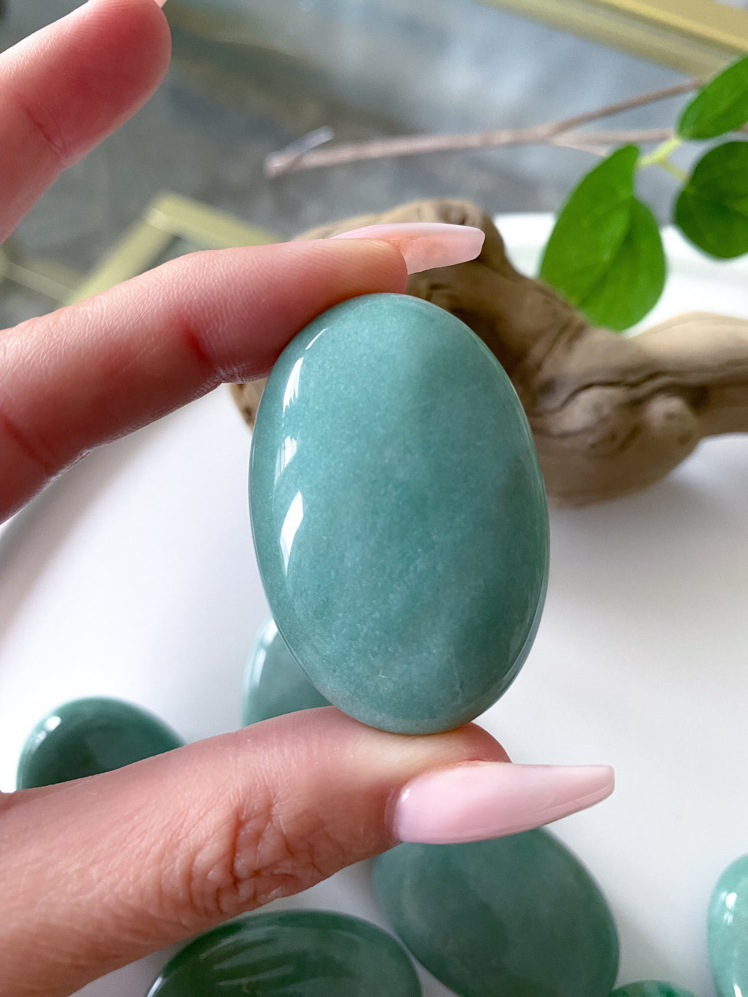 Small Light Green Aventurine Palm Stone