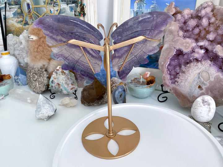 Imperfect Rainbow Fluorite Butterfly on Stand