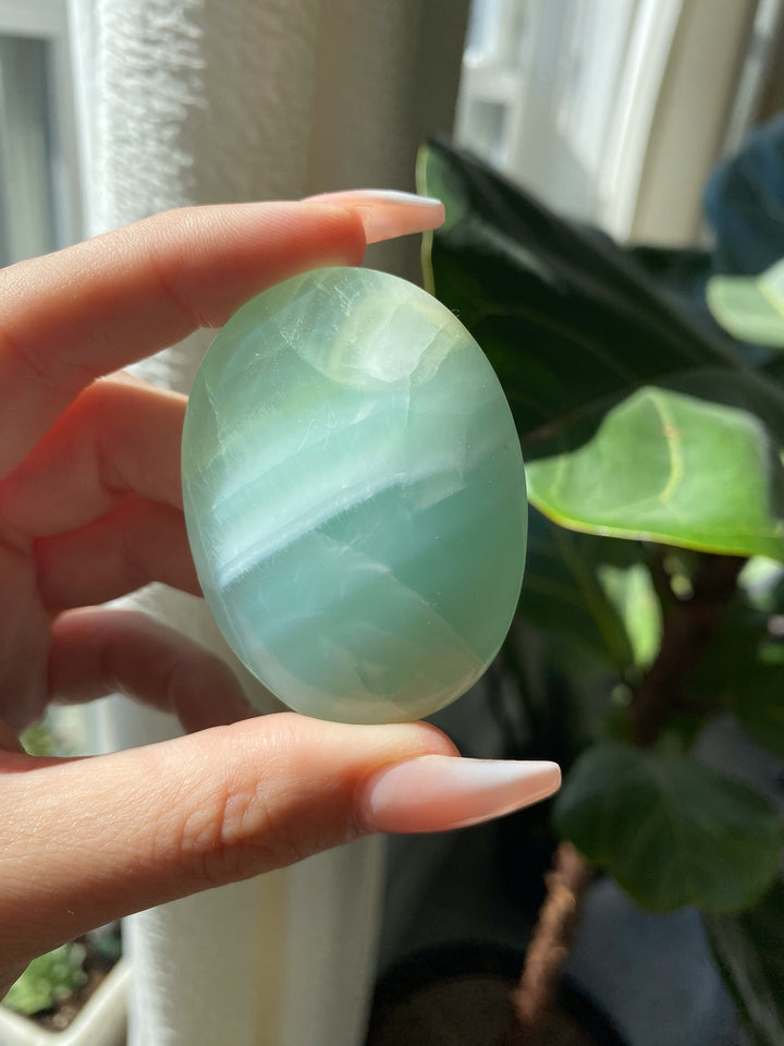 Small Pistachio Green Calcite Palm Stone - Get exact stone - Increase Patience - Self Love - Heart Chakra
