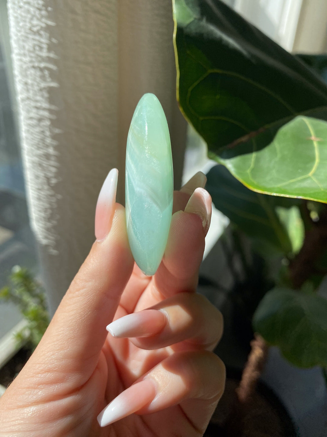 Small Pistachio Green Calcite Palm Stone - Get exact stone - Increase Patience - Self Love - Heart Chakra