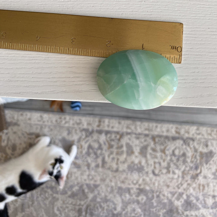 Small Pistachio Green Calcite Palm Stone - Get exact stone - Increase Patience - Self Love - Heart Chakra