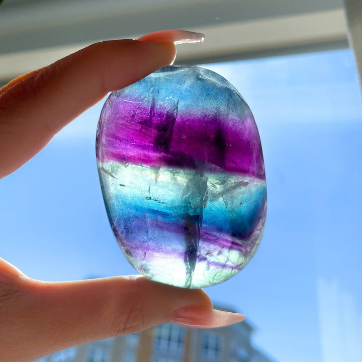 BEAUTIFUL Rainbow Fluorite Palm - Green, Deep Purple - Get this EXACT Stone - Protection - Aura Cleanse - Communication - Visions