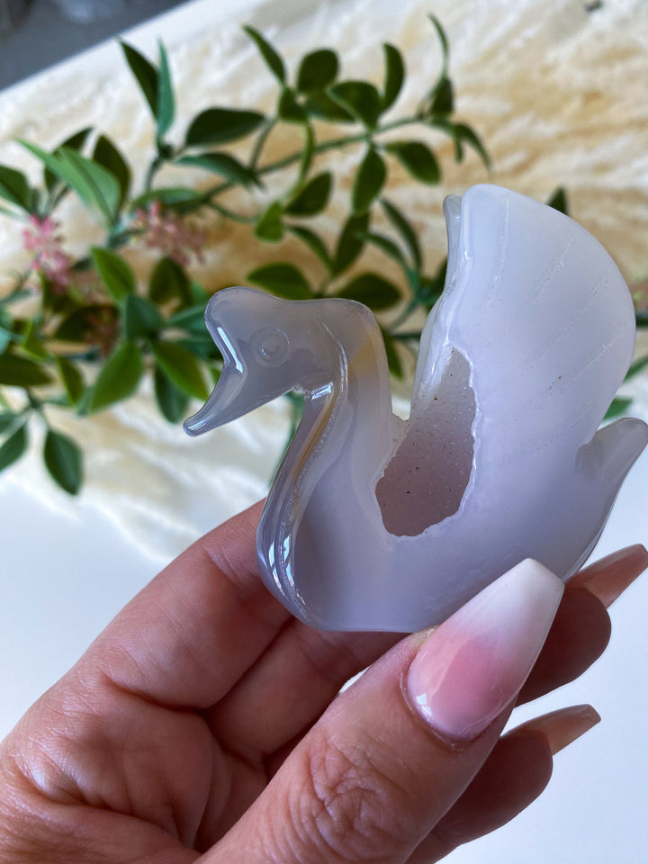 Swan Druzy Grey Agate Freestanding - Increase Energy - Calm Nerves - Crystal Therapy - Self Care Stone