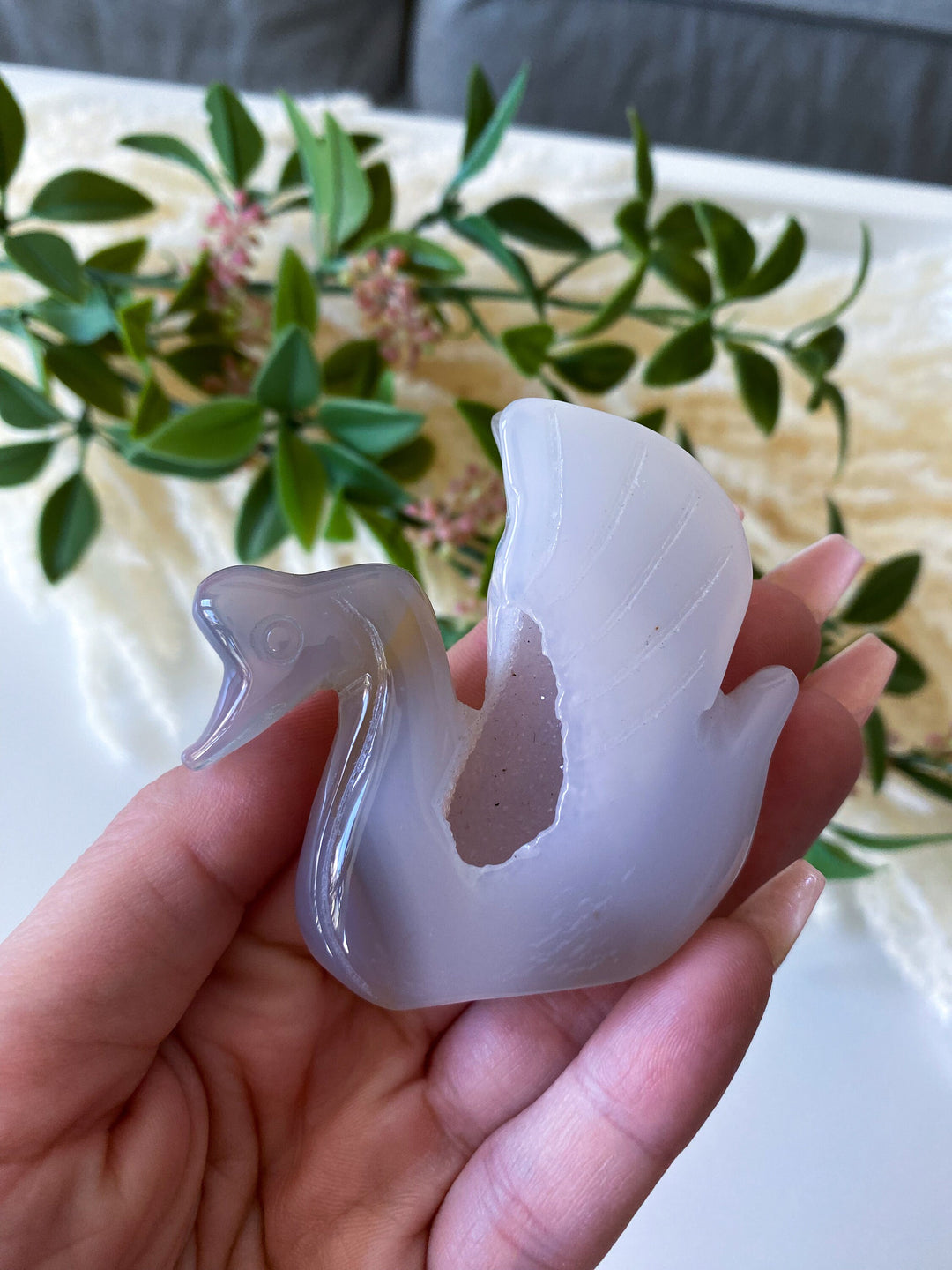 Swan Druzy Grey Agate Freestanding - Increase Energy - Calm Nerves - Crystal Therapy - Self Care Stone