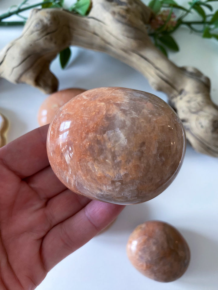 Peach Moonstone Palm Stone