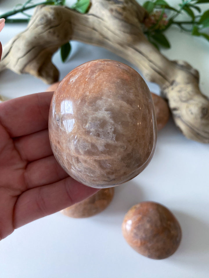 Peach Moonstone Palm Stone