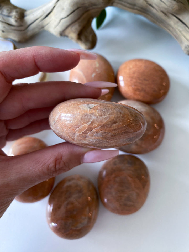 Peach Moonstone Palm Stone