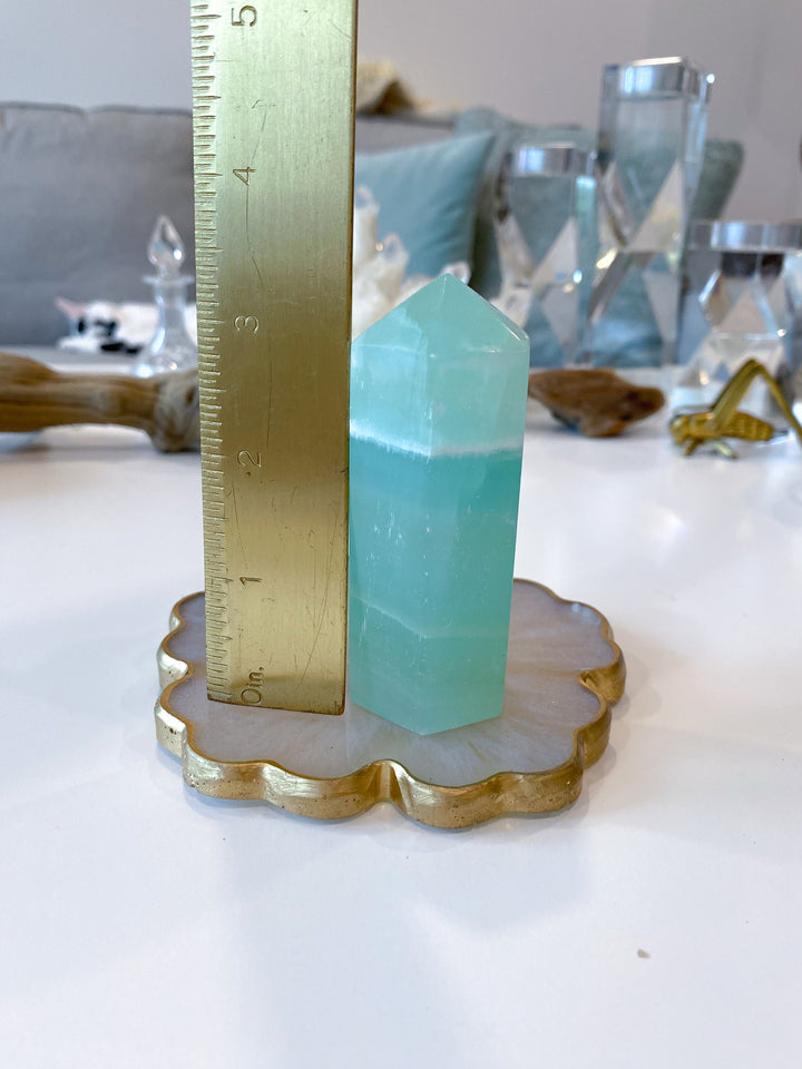 3.25" Calming Pistachio Sea Green Calcite Tower - Get Exact Item - Increase Patience - Self Love - Heart Chakra