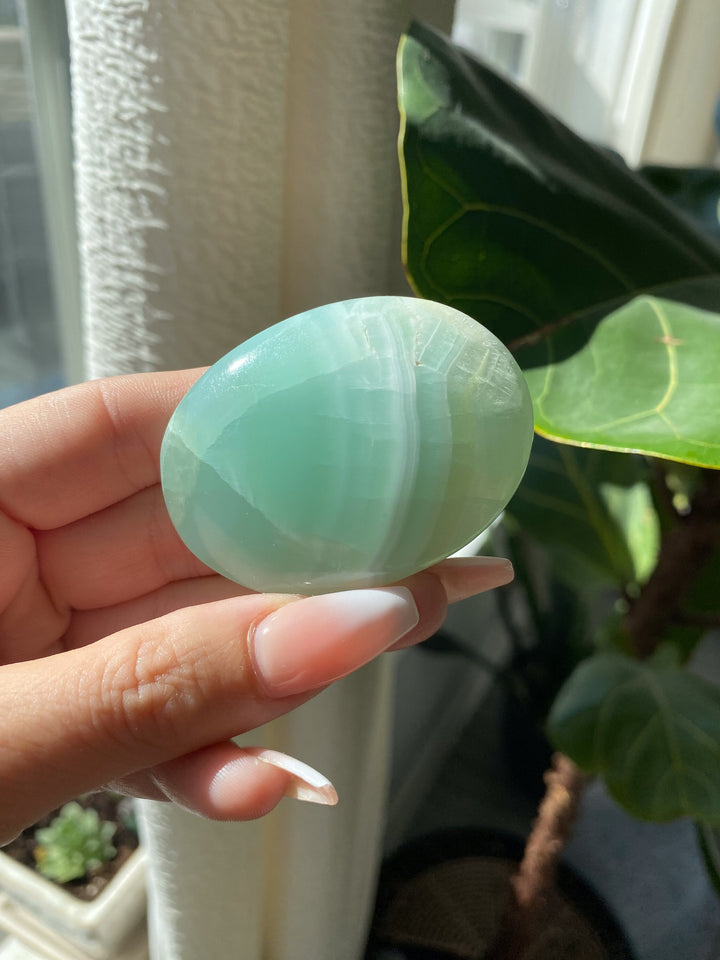 Small Pistachio Green Calcite Palm Stone - Get exact stone - Increase Patience - Self Love - Heart Chakra