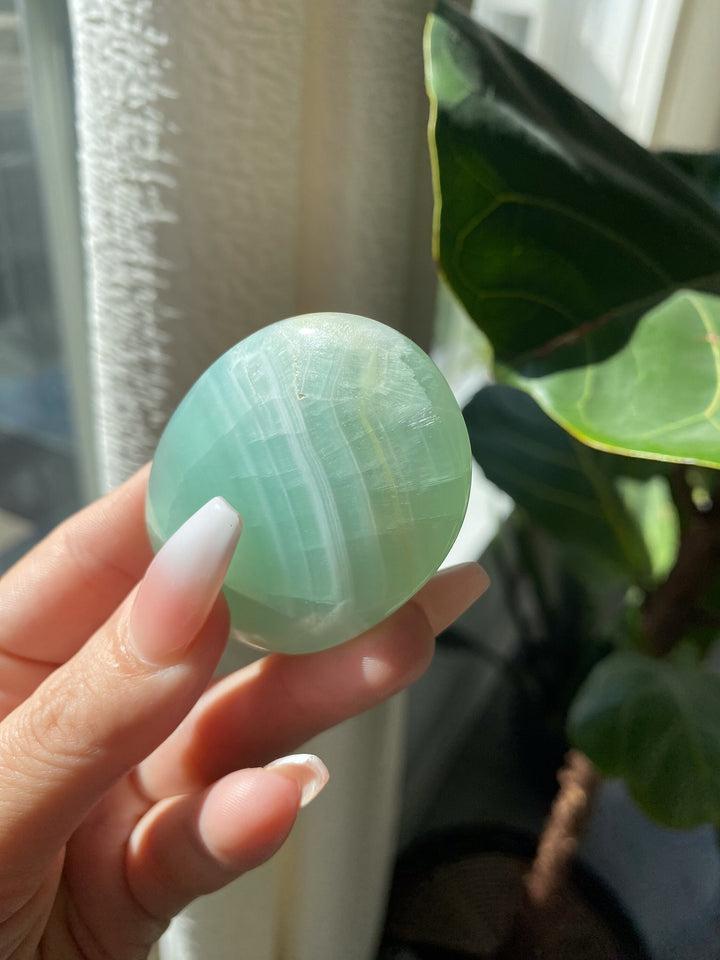 Small Pistachio Green Calcite Palm Stone - Get exact stone - Increase Patience - Self Love - Heart Chakra