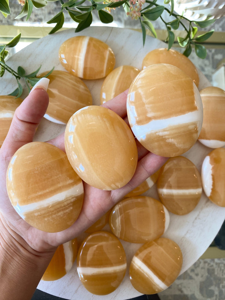 Sherbert SHINY Orange Calcite Palm Stone